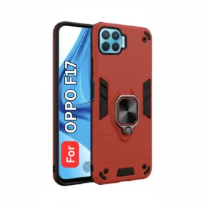 Oppo F17 Back Cover with Rotating Ring Holder Stand - Shockproof Mobile Case (Red)