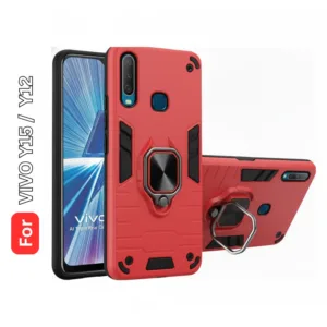Vivo Y12 Y15 Back Cover with Rotating Ring Holder Stand - Shockproof Mobile Case (Red)