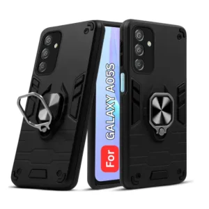 Samsung Galaxy A05s Back Cover with Rotating Ring Holder Stand - Shockproof Mobile Case (Black)