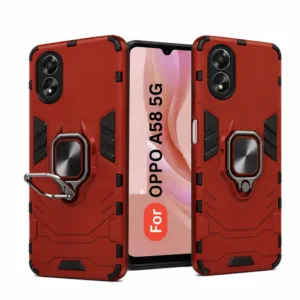 Oppo A58 5G Back Cover with Rotating Ring Holder Stand - Shockproof Mobile Case (Red)