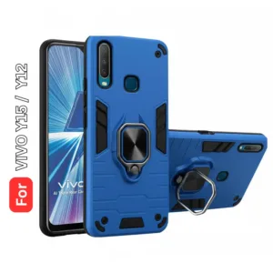 Vivo Y12 Y15 Back Cover with Rotating Ring Holder Stand - Shockproof Mobile Case (Blue)