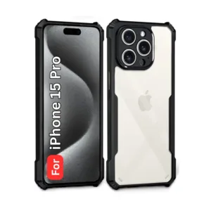Apple iPhone 15 Pro Shockproof Clear Back Cover with Black Corners - Raised Camera Protection - Design 2