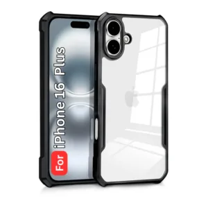 Apple iPhone 16 Plus Shockproof Clear Back Cover with Black Corners - Raised Camera Protection - Design 2