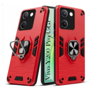 Vivo Y200 Pro Back Cover with Rotating Ring Holder Stand - Shockproof Mobile Case (Red)