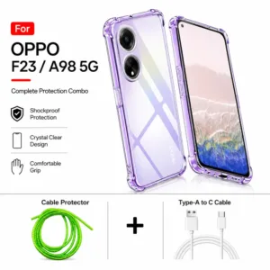 Oppo F23 / A98 5G Complete Protection Combo - Shockproof Clear Case, Cable Protector and Type-A to Type-C Cable